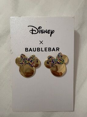 BaubleBar Gold Minnie Stud Earrings with Multicolor Crystal Bow